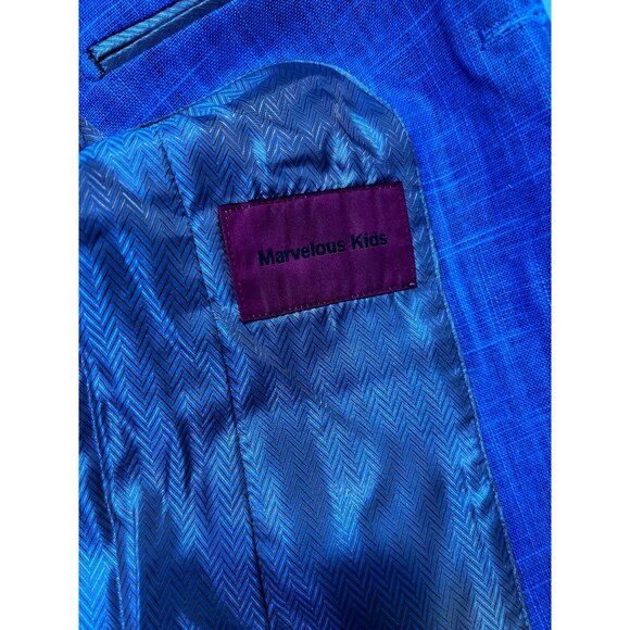 Marvelous Kids Boys Suit Set 3-Piece With Jacket Vest & Pants Size 6 Blue Plaid - Picture 8 of 15